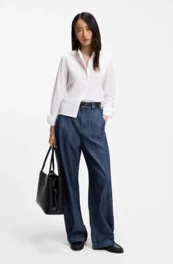 Regular-Fit Bluse aus Baumwoll-Popeline mit verdeckter Knopfleiste