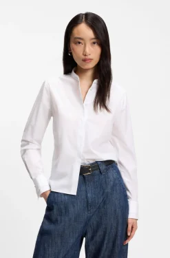 Regular-Fit Bluse aus Baumwoll-Popeline mit verdeckter Knopfleiste