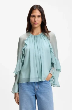 Regular-Fit Bluse aus leichtem Creponne