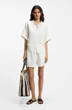 Regular-Fit Bluse mit umgeschlagenen Ärmelbündchen