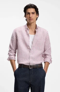 Regular-Fit Button-Down-Hemd aus Leinen mit Streifen-Dessin