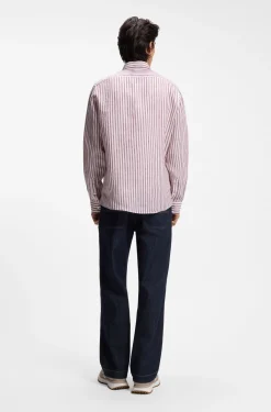 Regular-Fit Button-Down-Hemd aus Leinen mit Streifen-Dessin