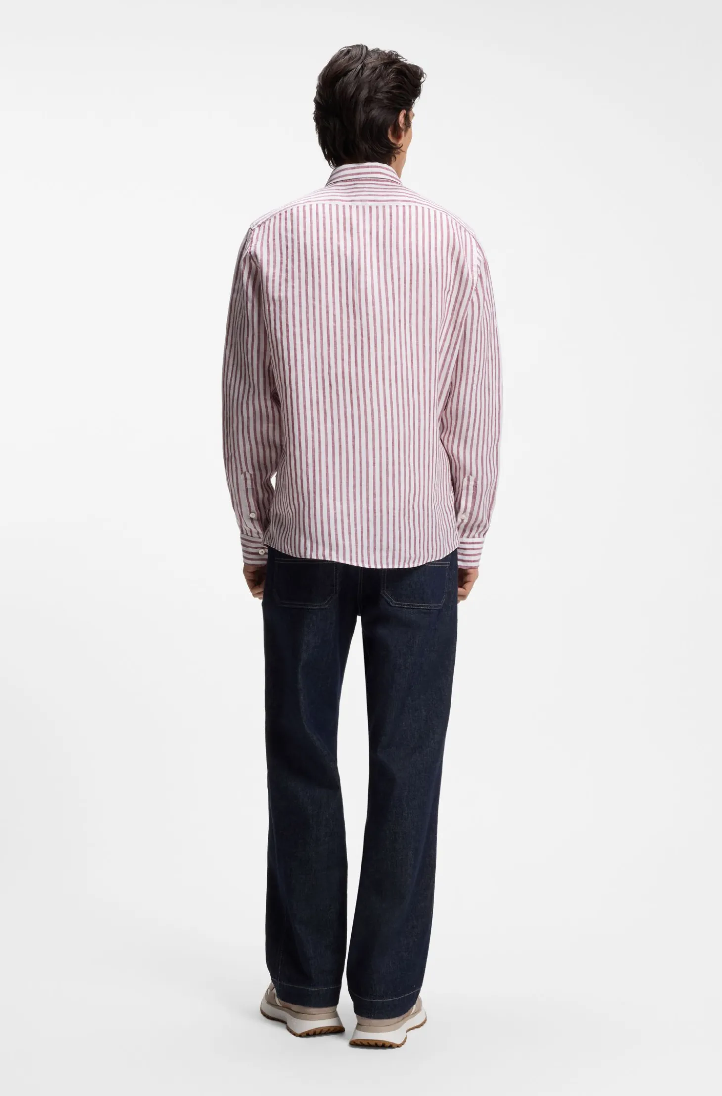 Regular-Fit Button-Down-Hemd aus Leinen mit Streifen-Dessin