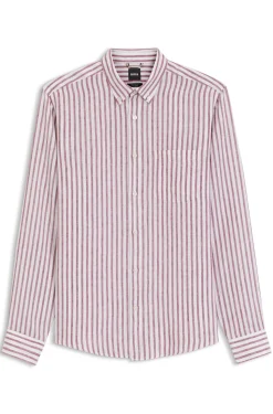 Regular-Fit Button-Down-Hemd aus Leinen mit Streifen-Dessin