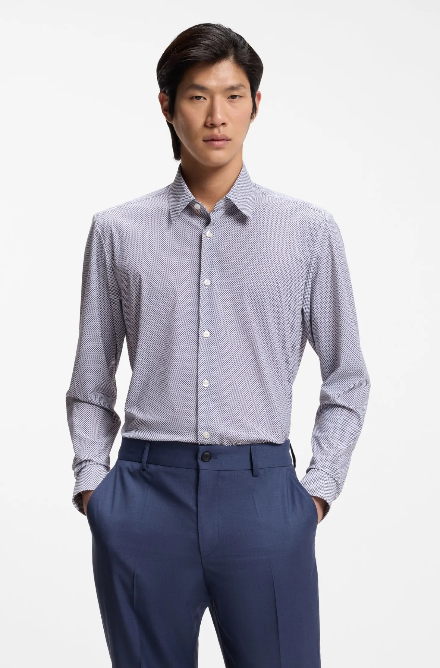 Regular-Fit Hemd aus bedrucktem Performance-Stretch-Jersey