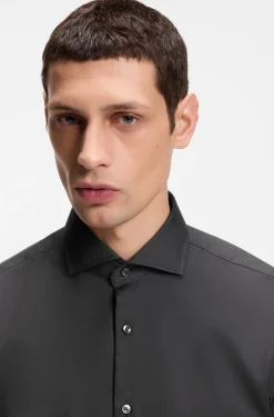 Regular-Fit Hemd aus elastischem Baumwoll-Twill mit bügelleichtem Finish