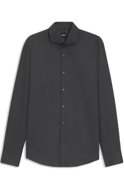 Regular-Fit Hemd aus elastischem Baumwoll-Twill mit bügelleichtem Finish