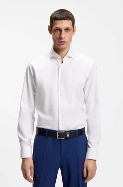 Regular-Fit Hemd aus elastischem Baumwoll-Twill mit bügelleichtem Finish