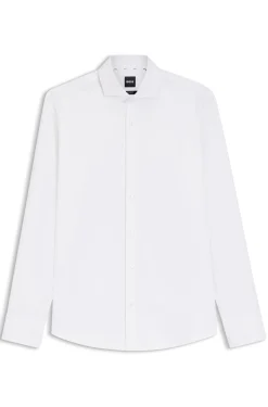 Regular-Fit Hemd aus elastischem Baumwoll-Twill mit bügelleichtem Finish