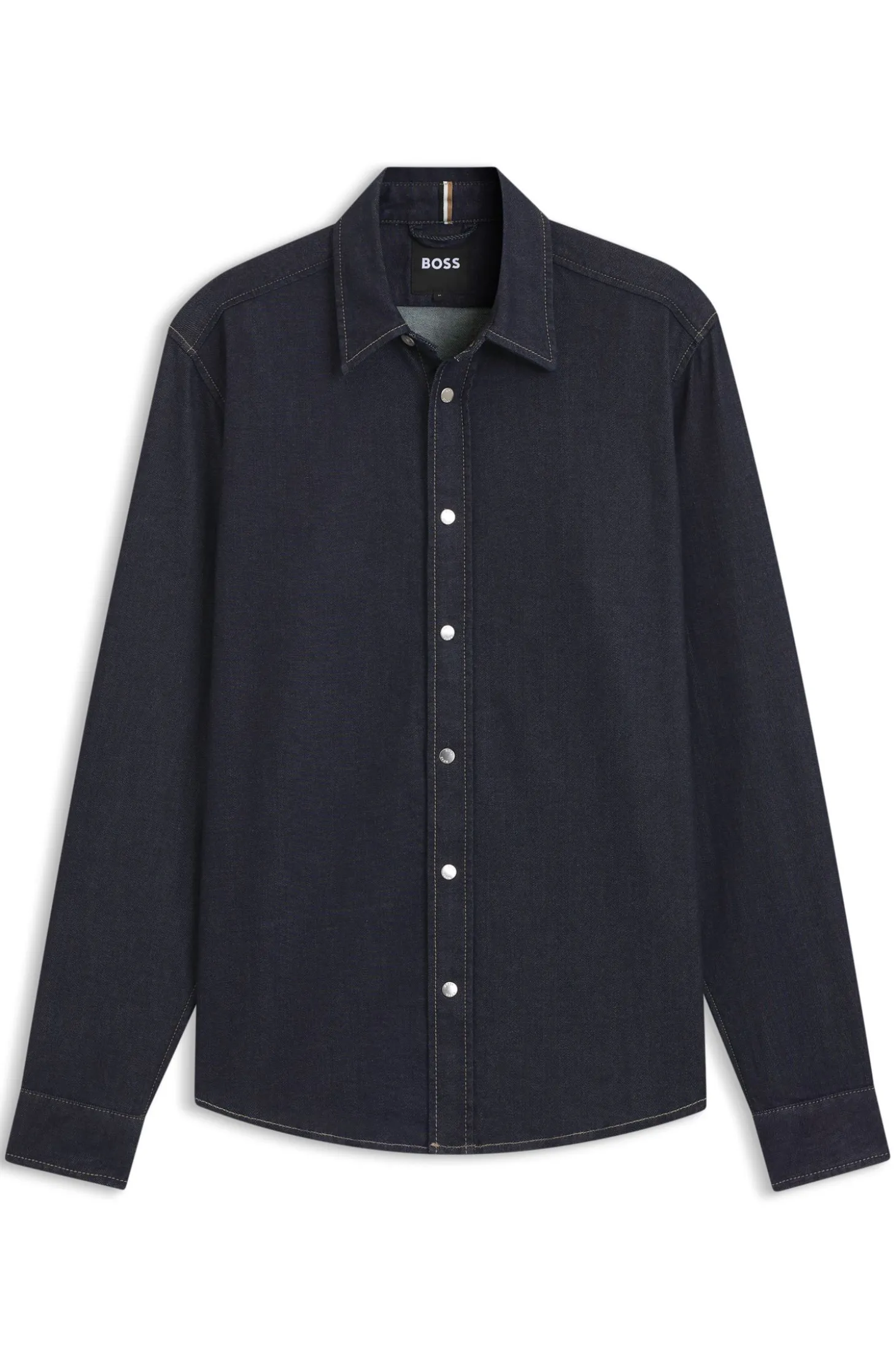 Regular-Fit Hemd aus indigoblauem Stretch-Denim