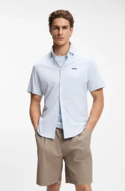 Regular-Fit Hemd aus knitterfreiem Baumwoll-Jersey