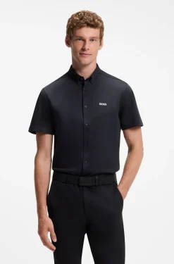 Regular-Fit Hemd aus knitterfreiem Baumwoll-Jersey