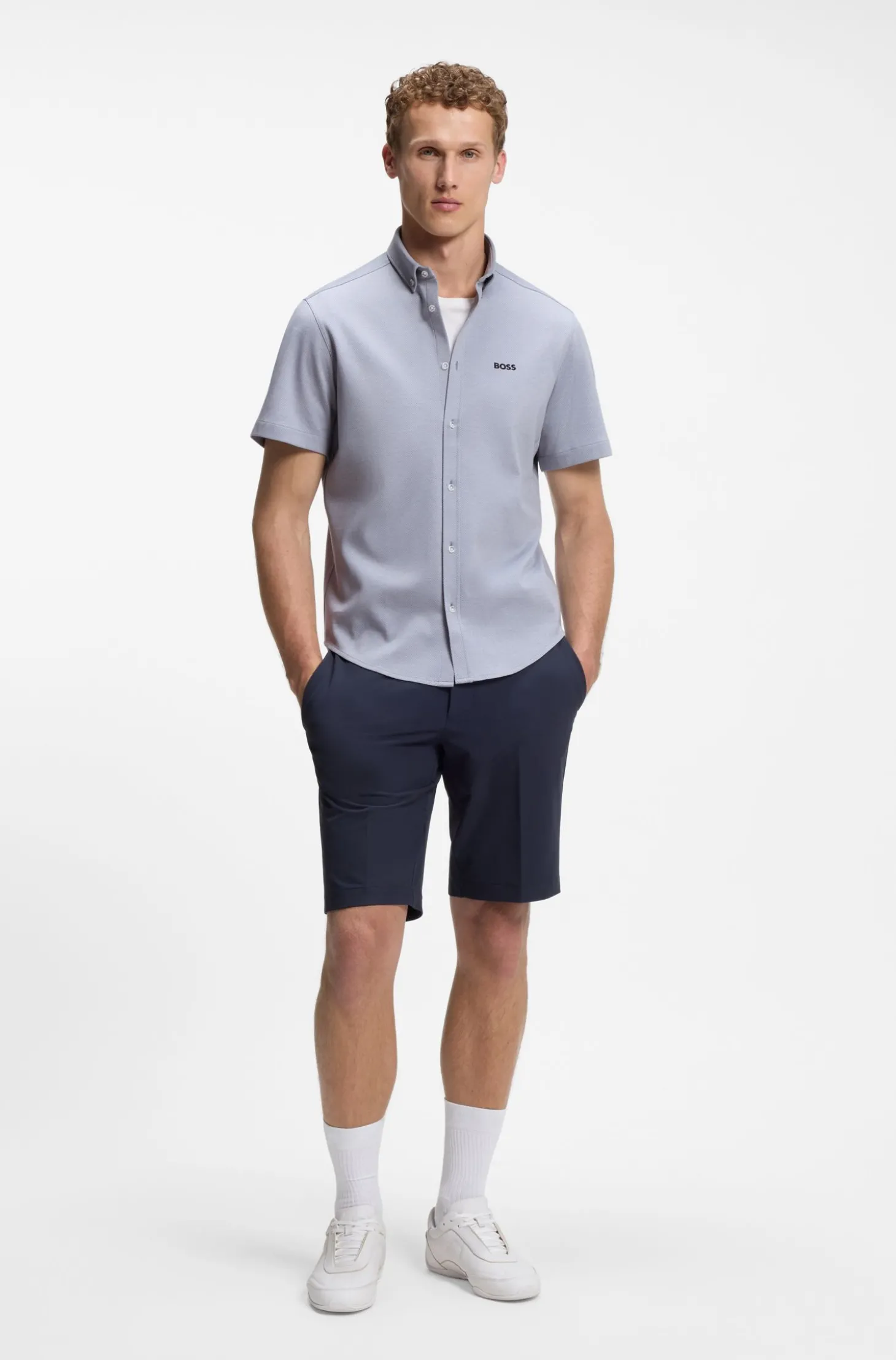 Regular-Fit Hemd aus knitterfreiem Baumwoll-Jersey