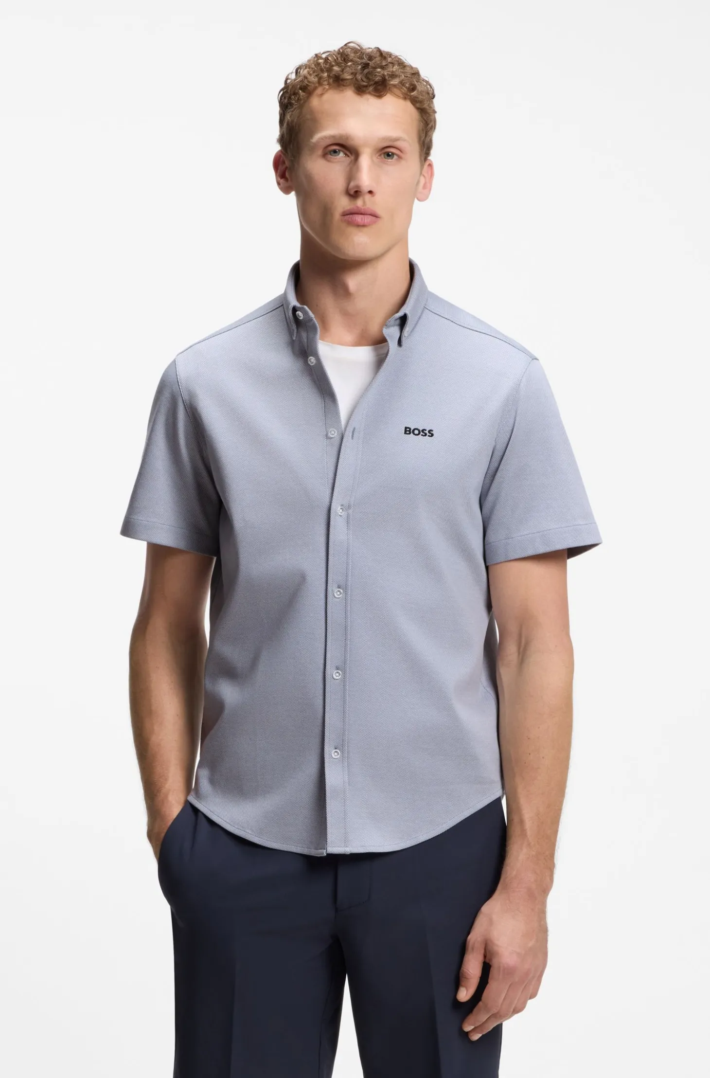 Regular-Fit Hemd aus knitterfreiem Baumwoll-Jersey