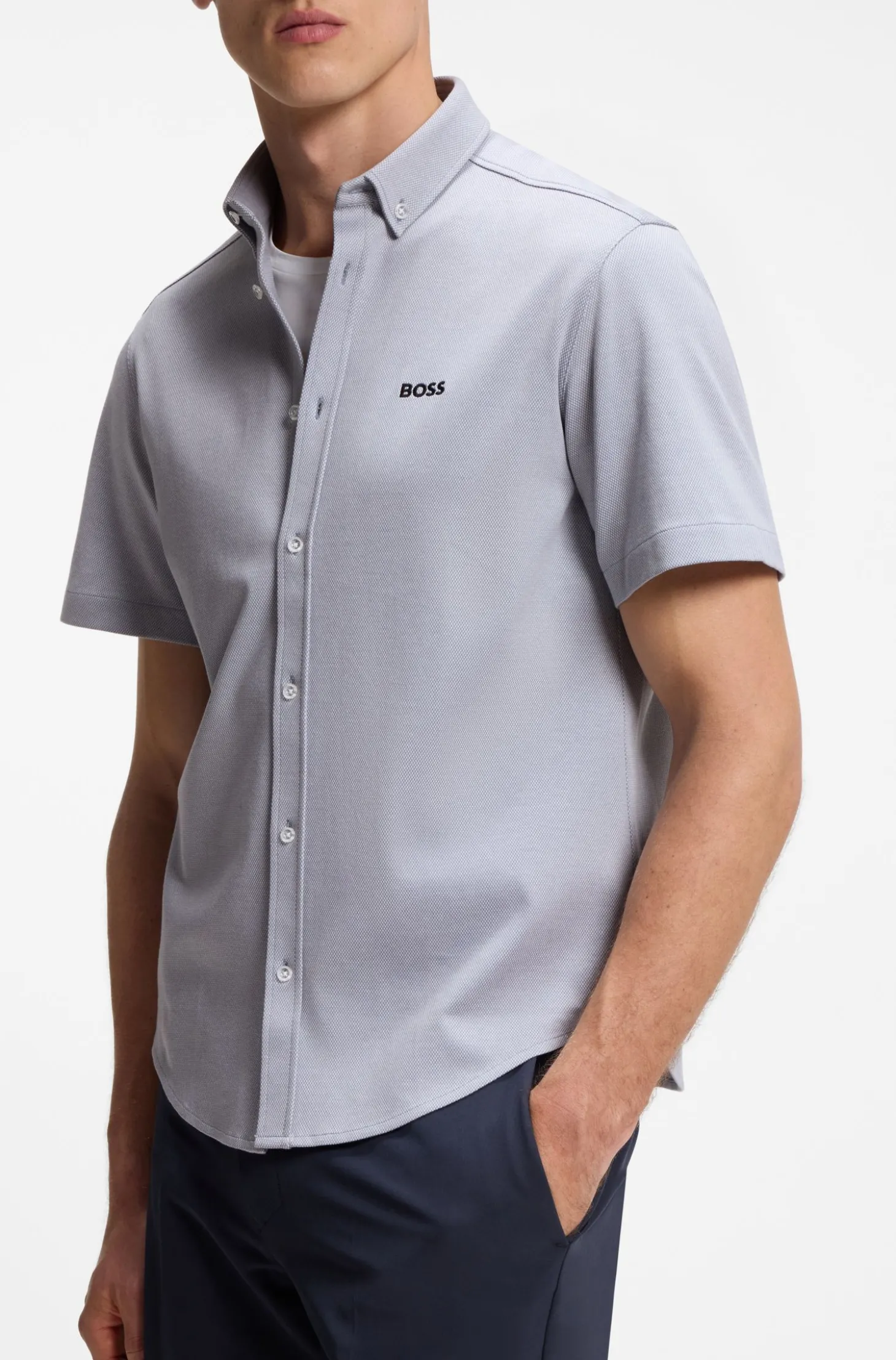 Regular-Fit Hemd aus knitterfreiem Baumwoll-Jersey