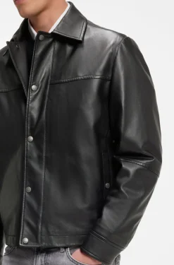 Regular-Fit Hemd aus Leder mit metallenen Logo-Knöpfen