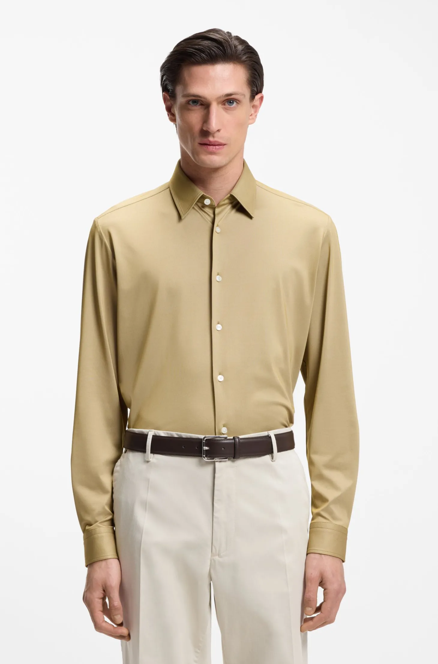 Regular-Fit Hemd aus Performance-Stretch-Jersey mit Oxford-Struktur