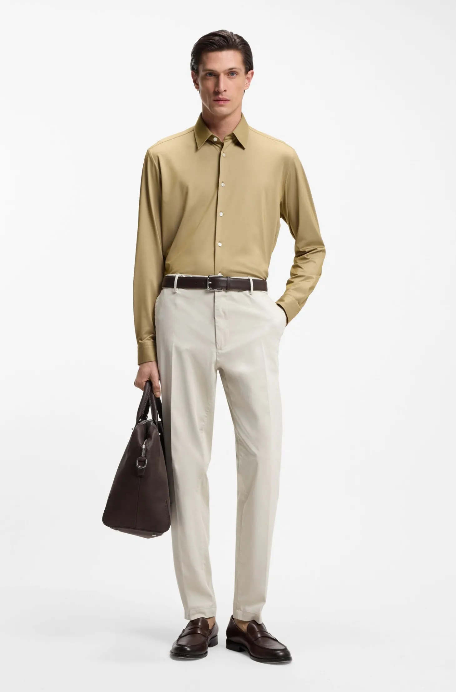 Regular-Fit Hemd aus Performance-Stretch-Jersey mit Oxford-Struktur