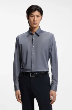 Regular-Fit Hemd aus Performance-Stretch-Jersey mit Oxford-Struktur