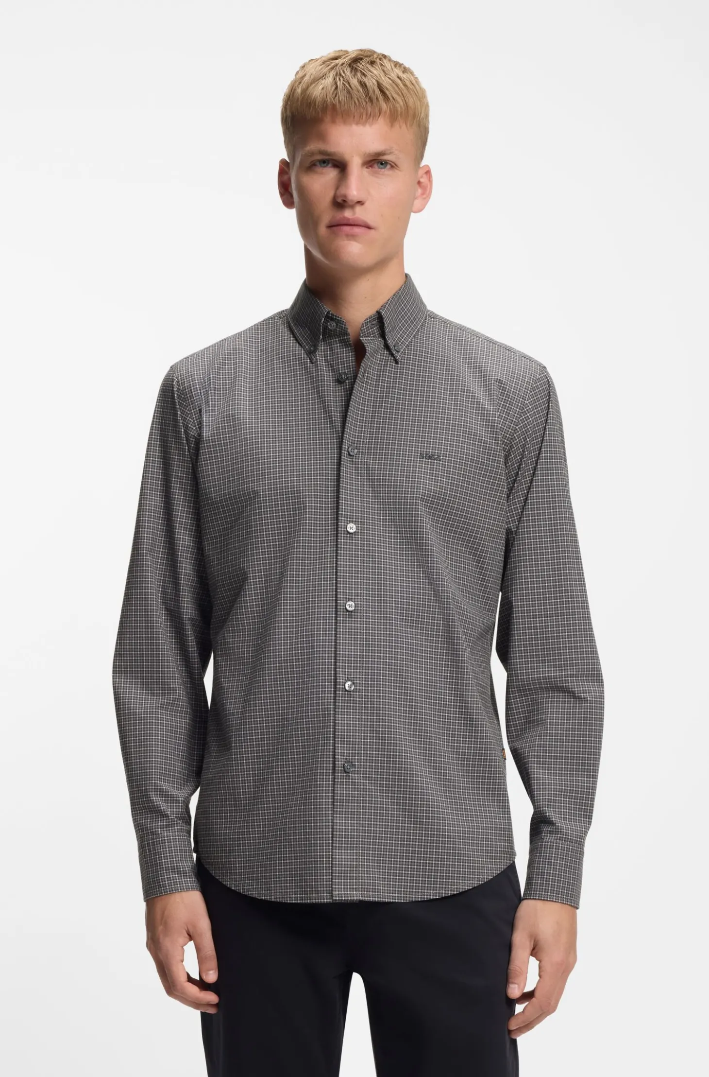 Regular-Fit Hemd aus strukturierter Stretch-Baumwolle mit Karo-Muster