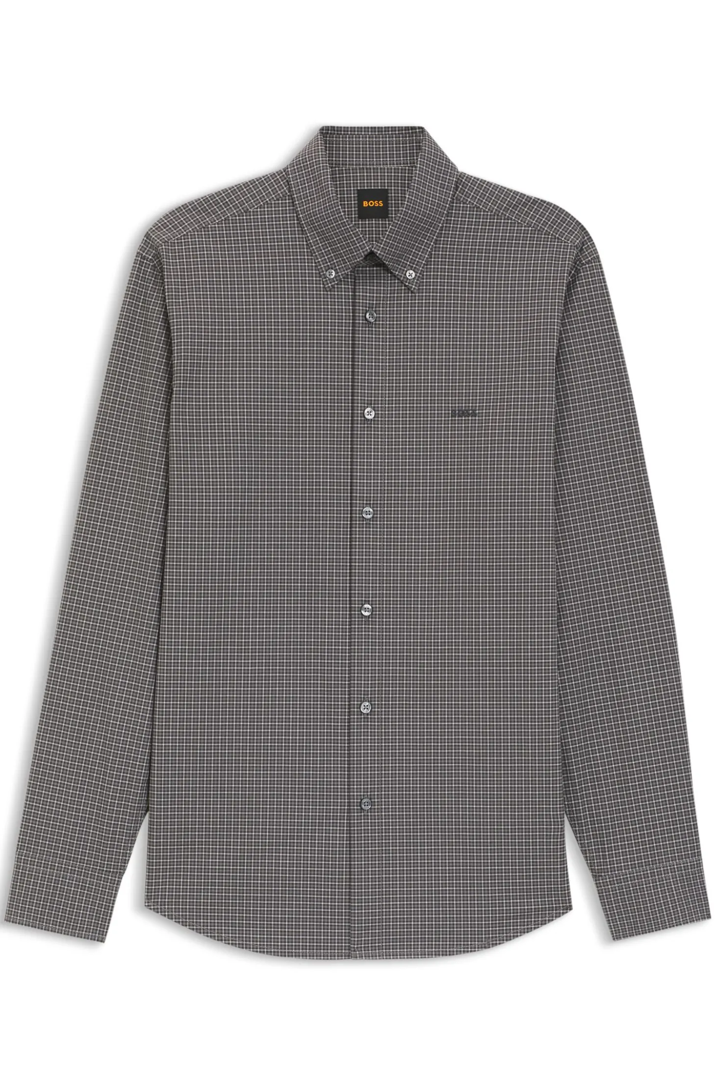 Regular-Fit Hemd aus strukturierter Stretch-Baumwolle mit Karo-Muster