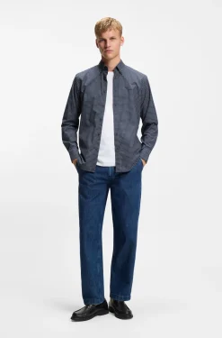 Regular-Fit Hemd aus strukturierter Stretch-Baumwolle mit Karo-Muster