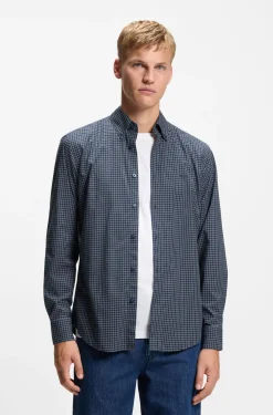 Regular-Fit Hemd aus strukturierter Stretch-Baumwolle mit Karo-Muster