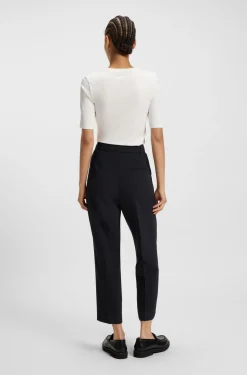 Regular-Fit Hose aus knitterfreiem Krepp in Cropped-Länge