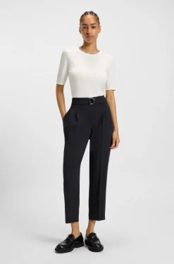 Regular-Fit Hose aus knitterfreiem Krepp in Cropped-Länge