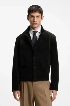 Regular-Fit Jacke aus gebondetem Gewebe in Veloursleder-Optik