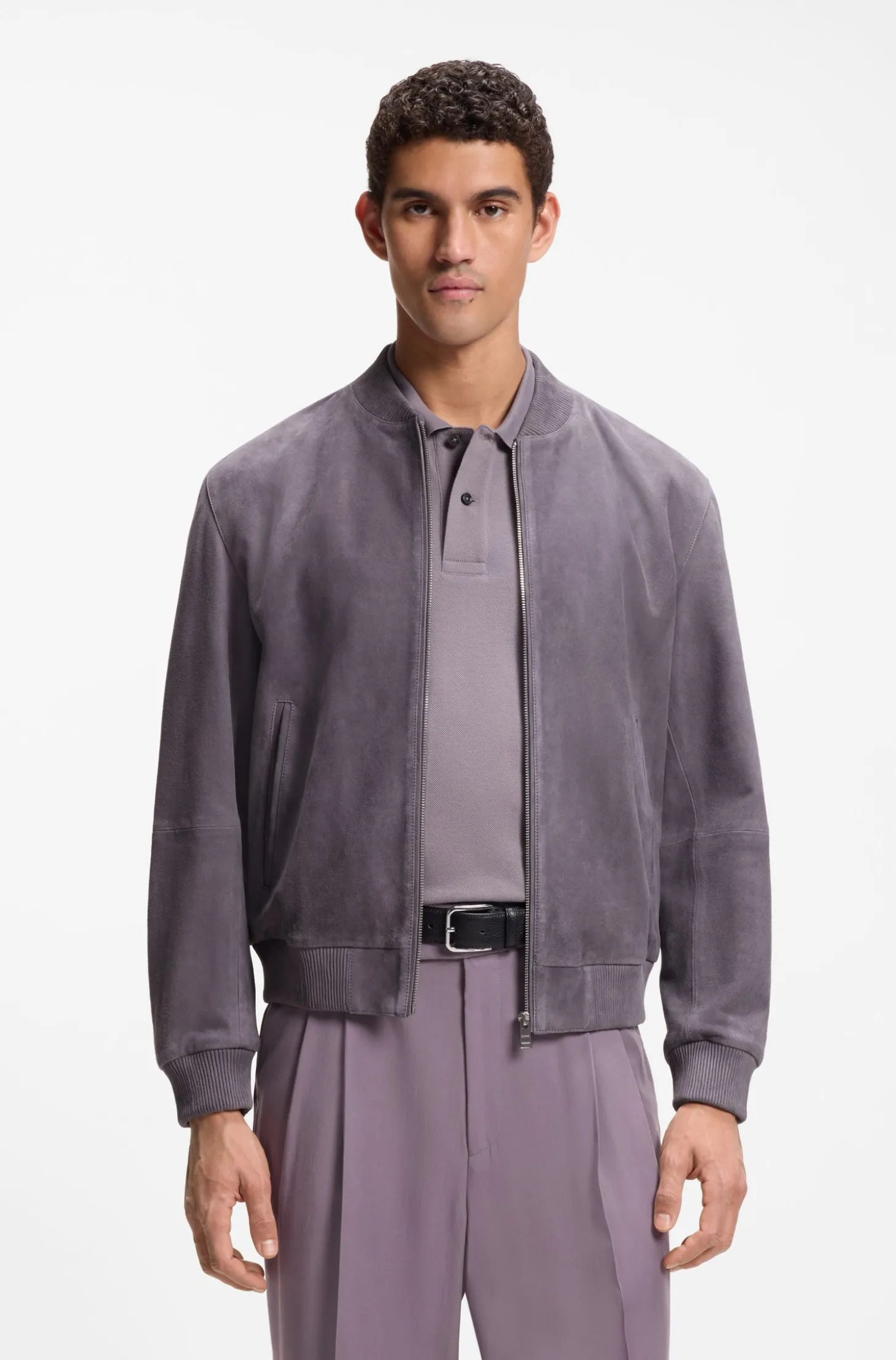 Regular-Fit Jacke aus Veloursleder