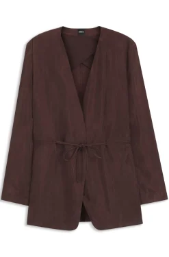 Regular-Fit Jacke ohne Kragen mit Tunnelzugbund an der Taille
