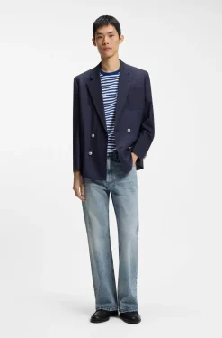 Regular-Fit Jeans aus blauem Denim mit ausgestelltem Bein