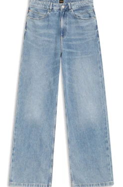 Regular-Fit Jeans mit weitem Bein aus hellblauem Denim
