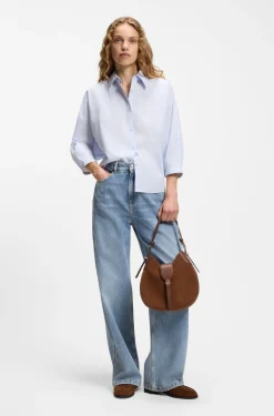 Regular-Fit Jeans mit weitem Bein aus hellblauem Denim