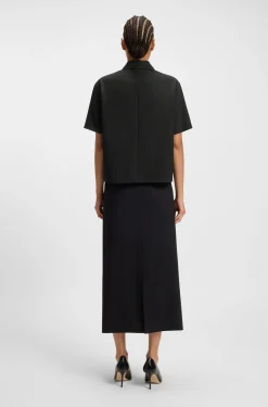 Regular-Fit Kurzarm-Bluse aus Schurwolle