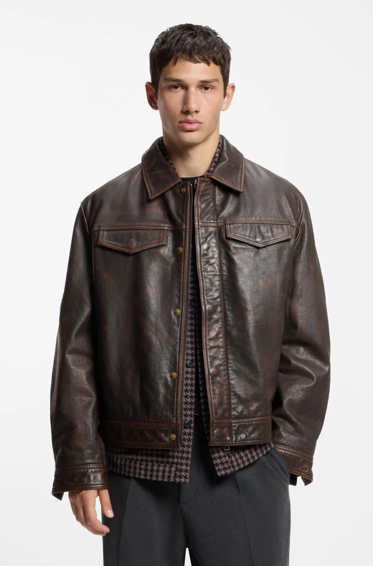 Regular-Fit Lederjacke mit Brusttaschen