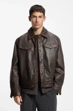 Regular-Fit Lederjacke mit Brusttaschen