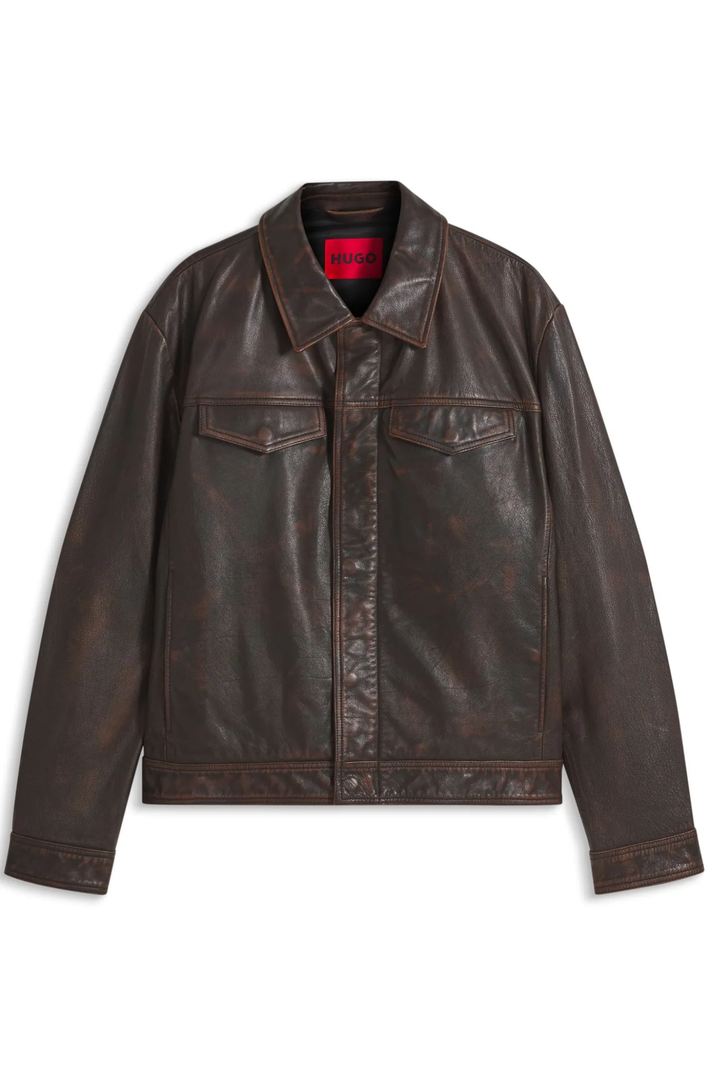 Regular-Fit Lederjacke mit Brusttaschen