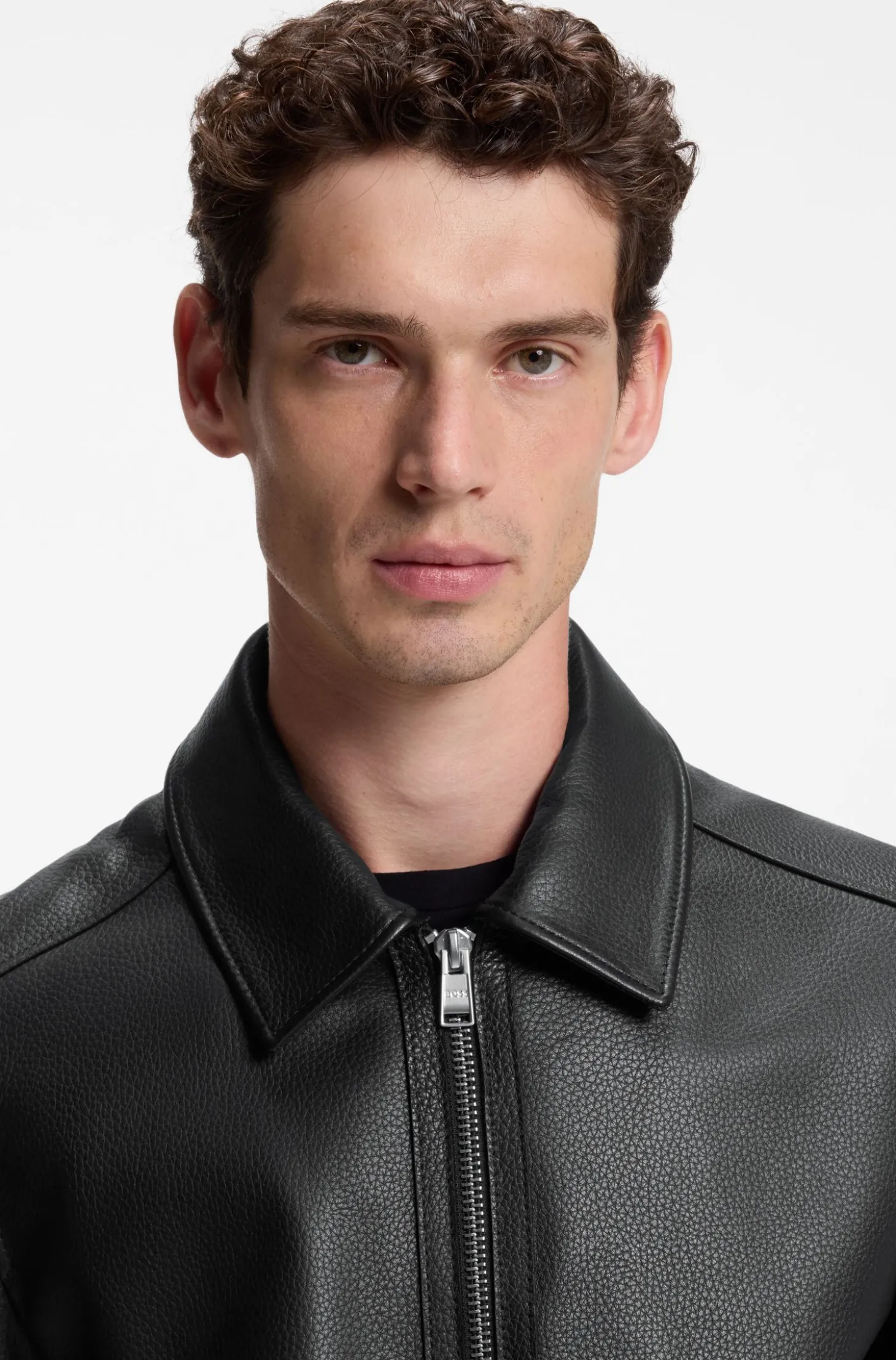 Regular-Fit Lederjacke mit Reißverschluss