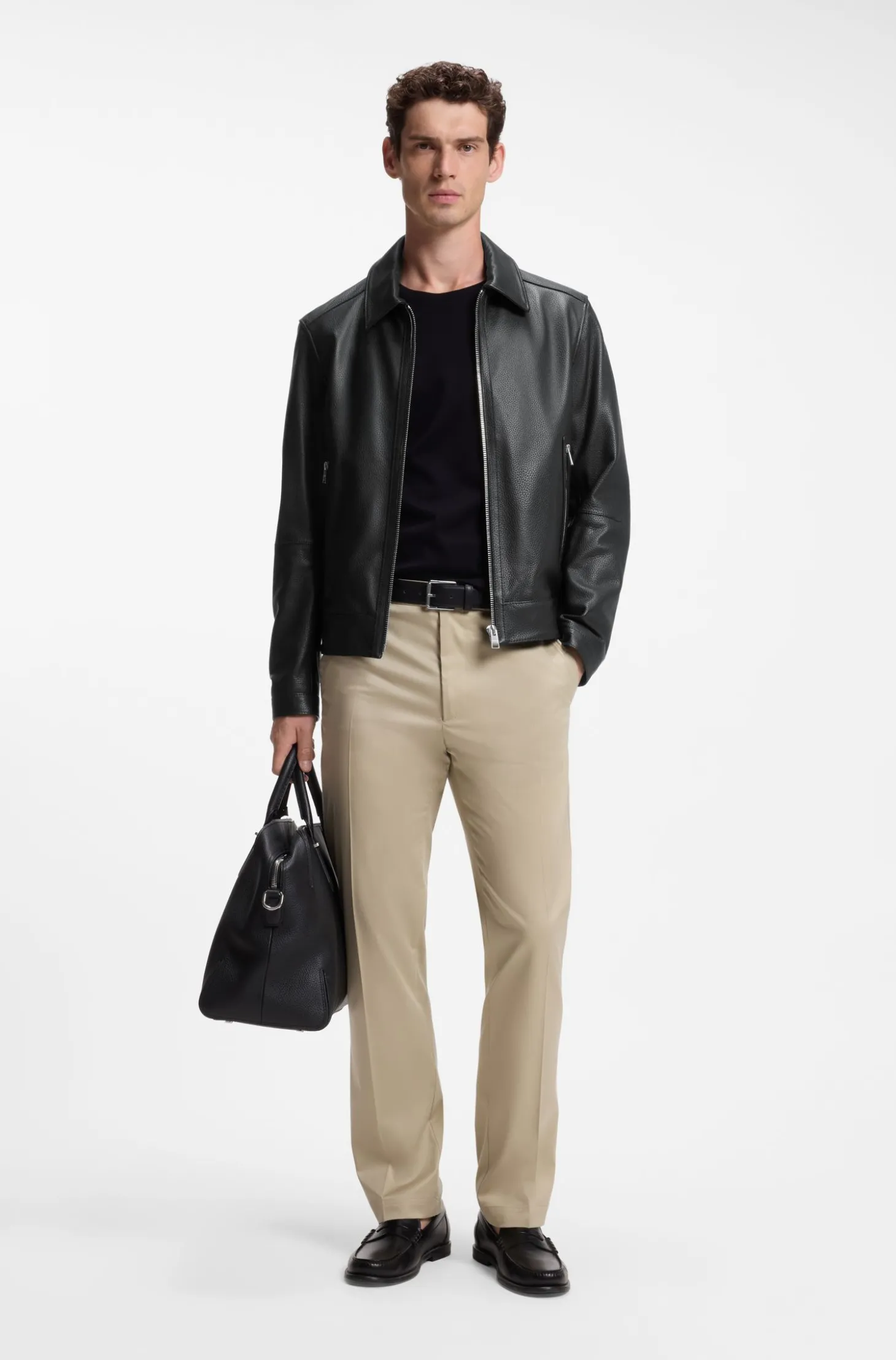 Regular-Fit Lederjacke mit Reißverschluss
