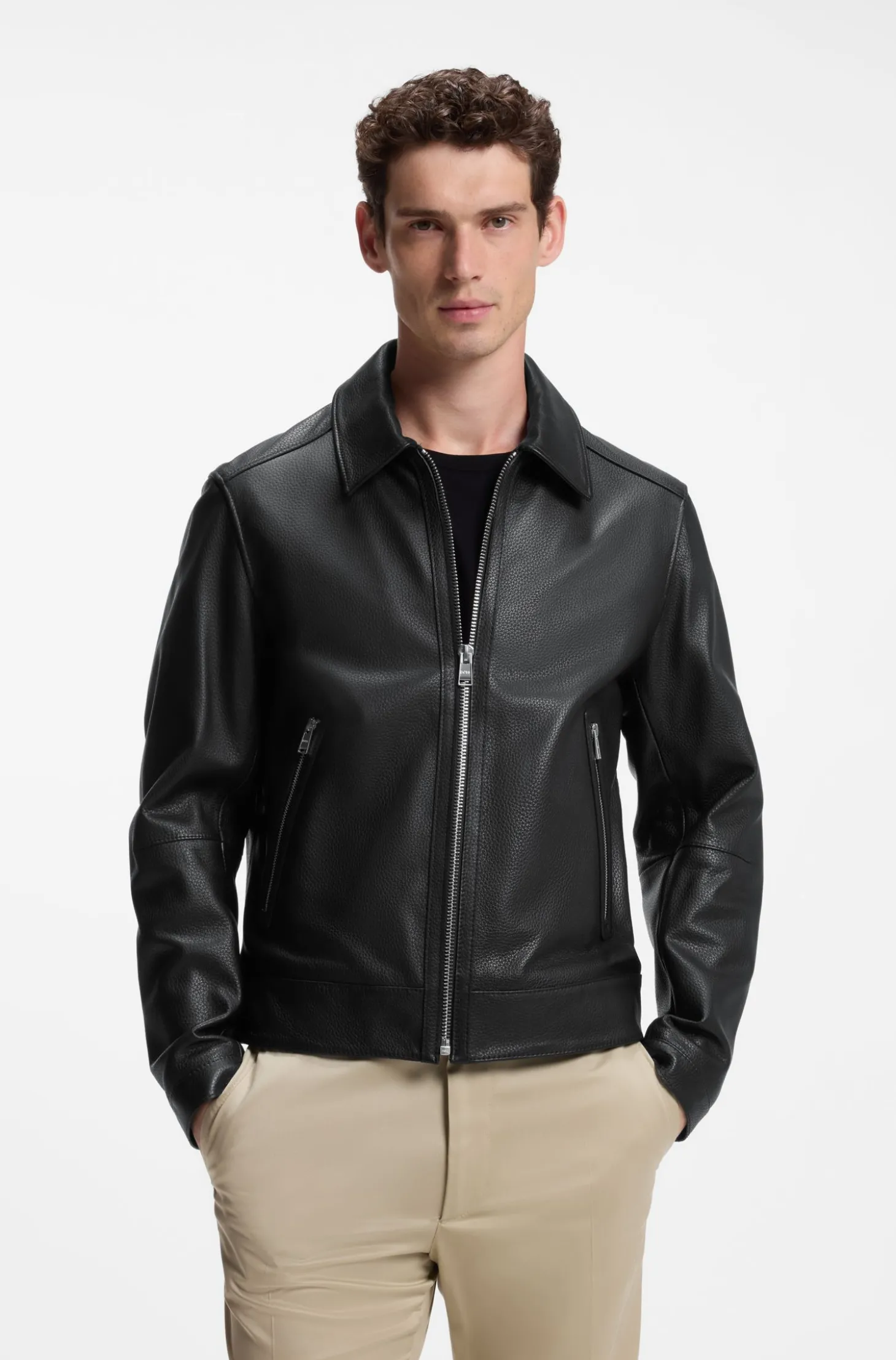 Regular-Fit Lederjacke mit Reißverschluss