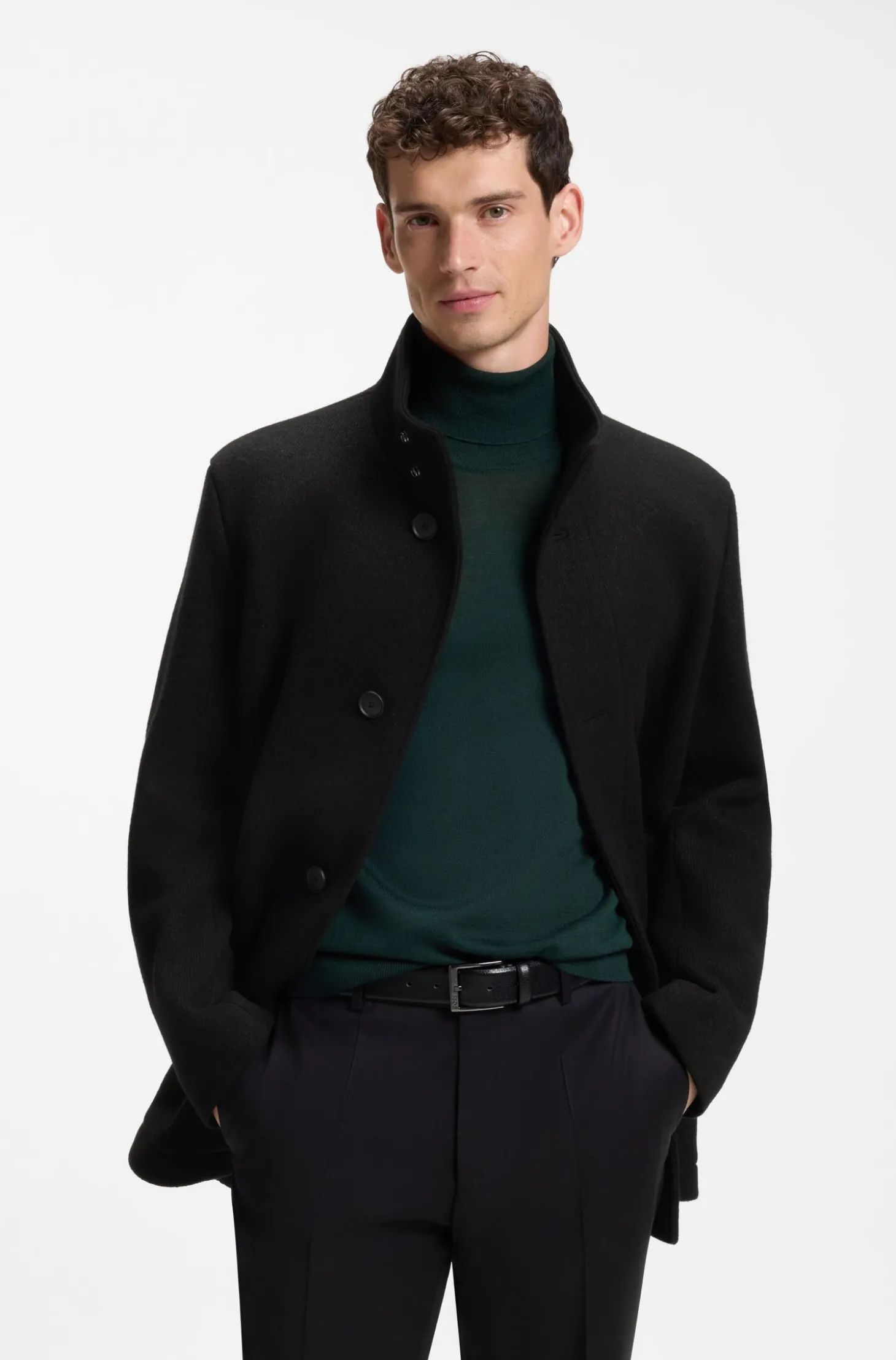 Regular-Fit Mantel aus meliertem italienischem Jersey