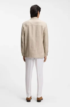 Regular-Fit Overshirt aus Schurwolle, Seide und Leinen