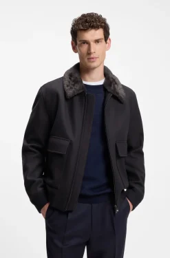 Regular-Fit Pilotenjacke mit abnehmbarem Kragen aus Kunstfell