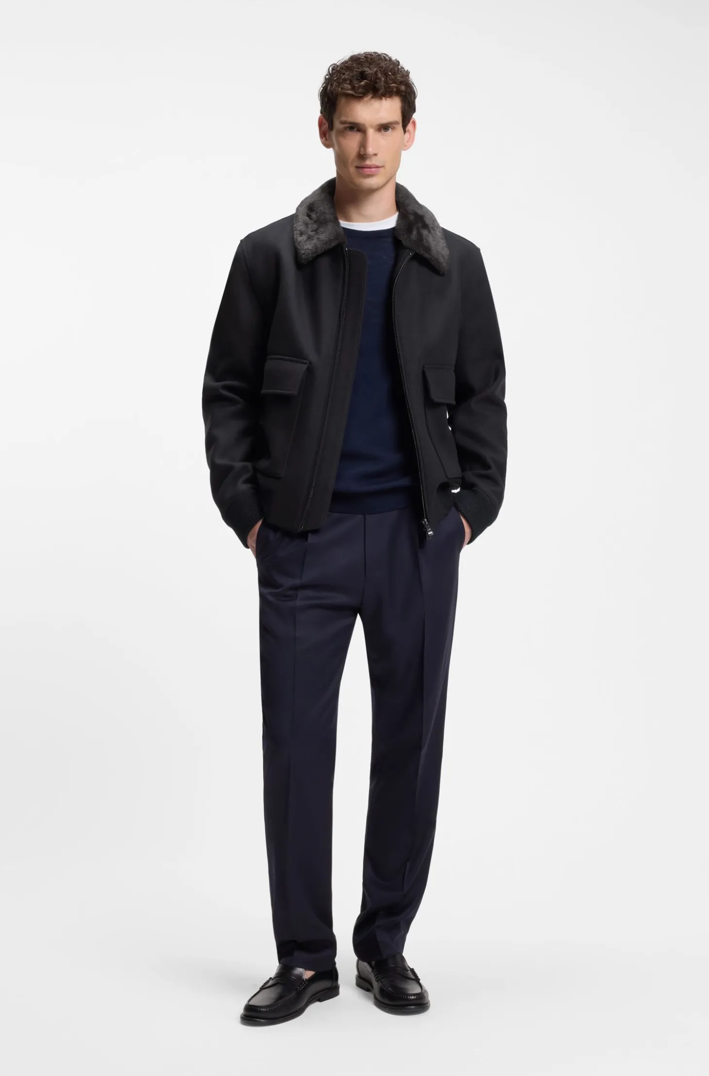 Regular-Fit Pilotenjacke mit abnehmbarem Kragen aus Kunstfell