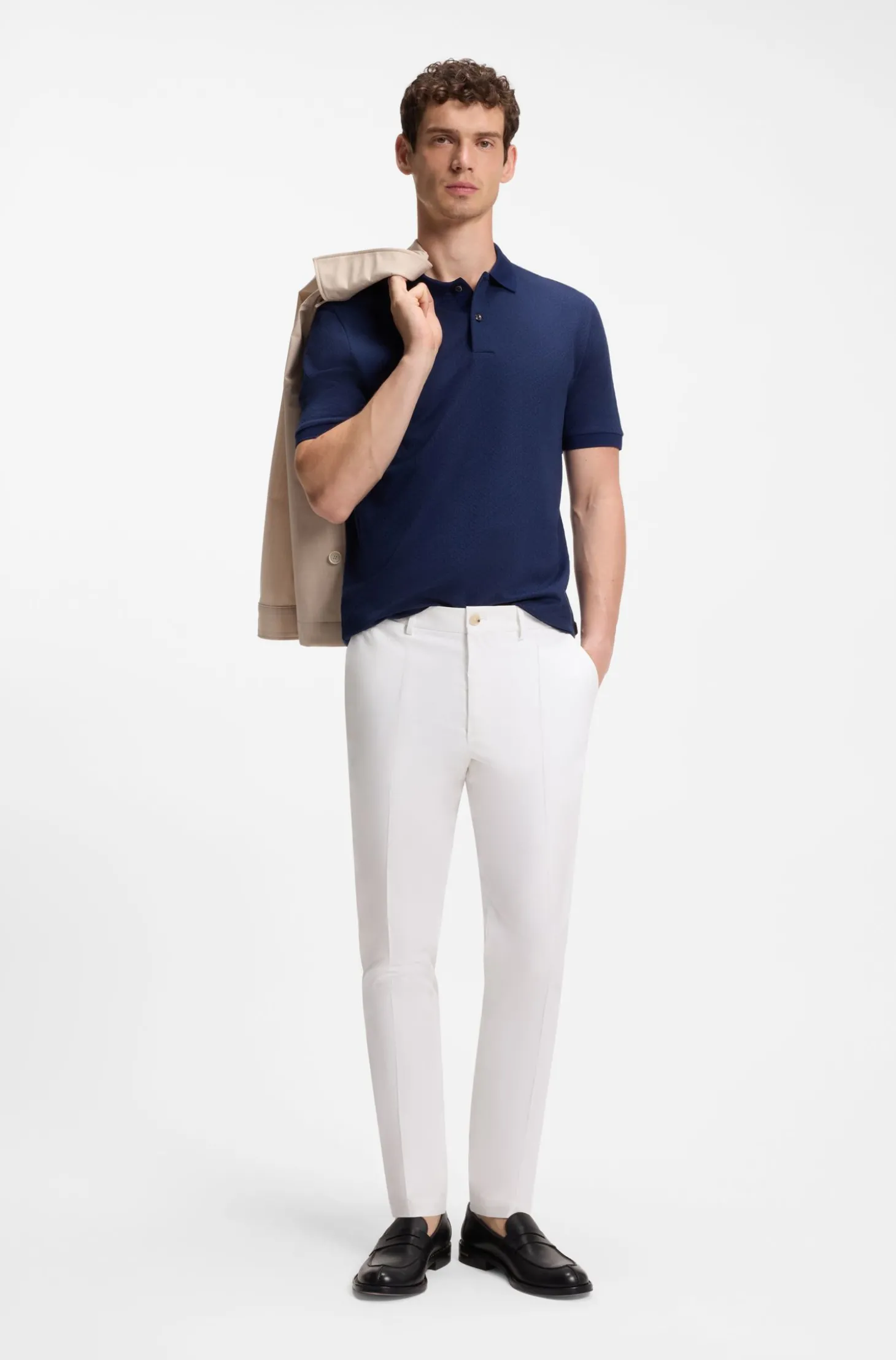 Regular-Fit Poloshirt aus Baumwolle und Seide mit Jacquard-Struktur