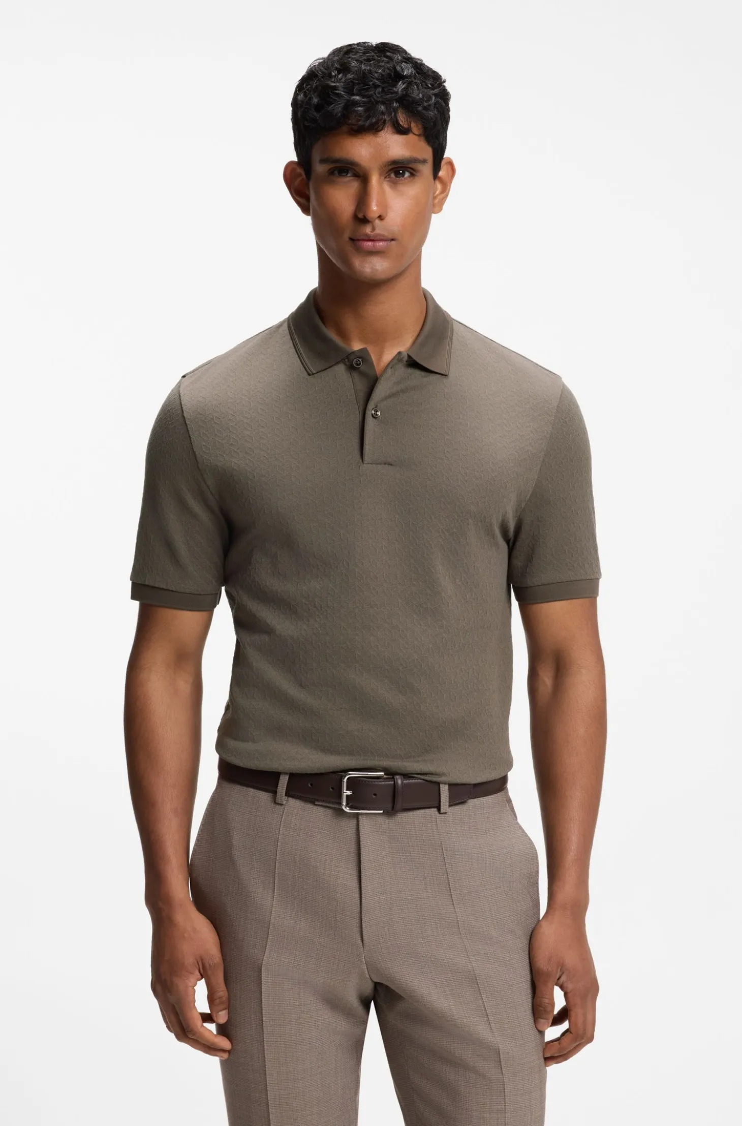 Regular-Fit Poloshirt aus Baumwolle und Seide mit Jacquard-Struktur