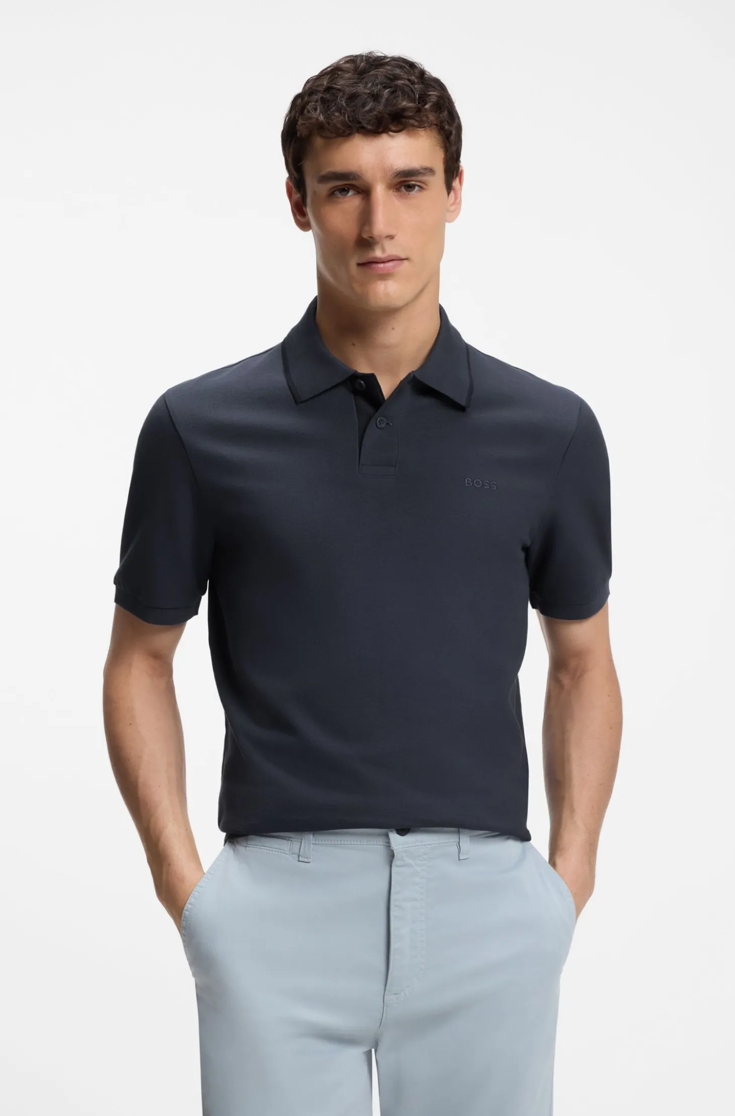 Regular-Fit Poloshirt aus wabenstrukturiertem Baumwoll-Piqué