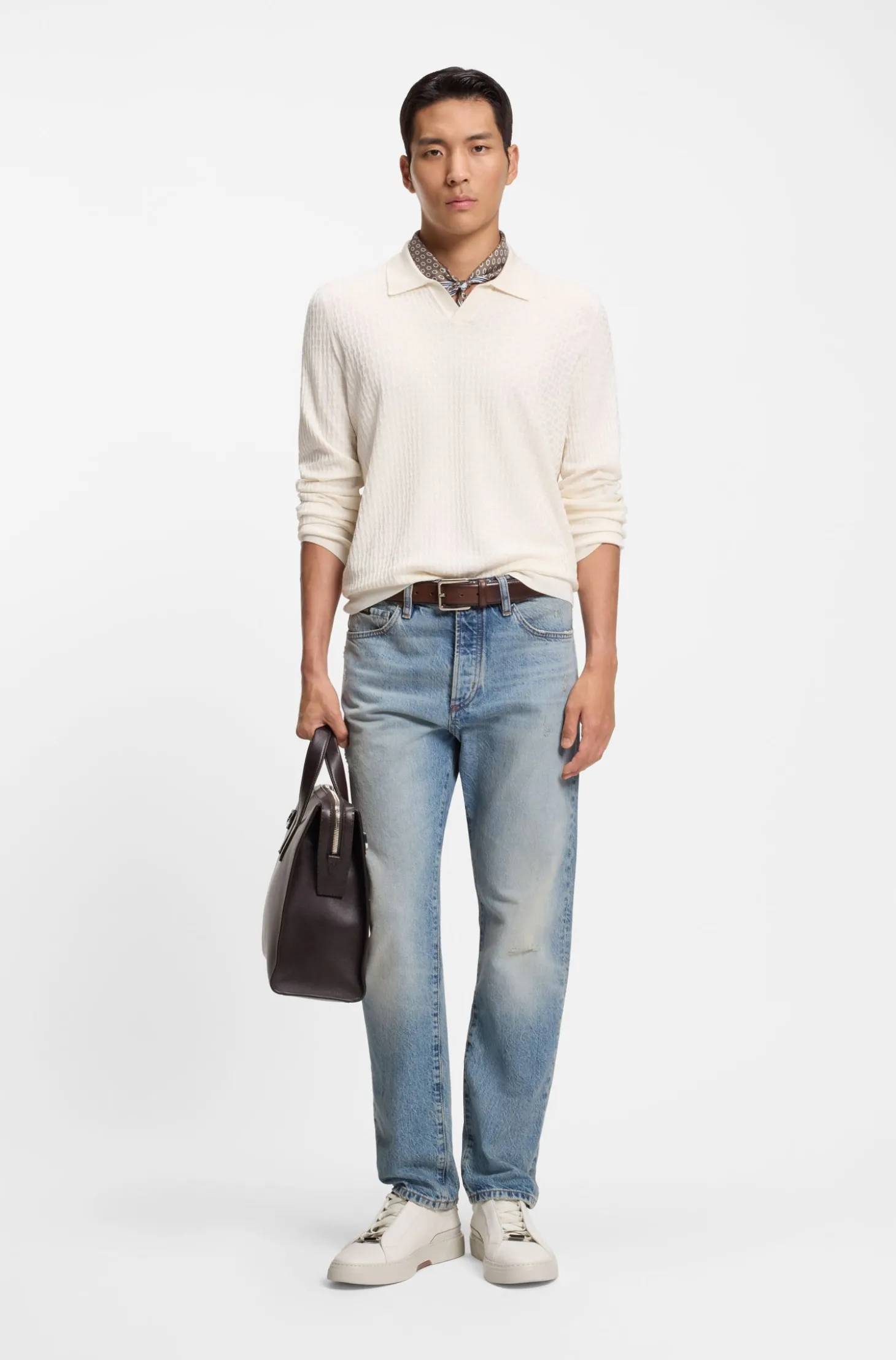 Regular-Fit Pullover aus Seiden-Jacquard